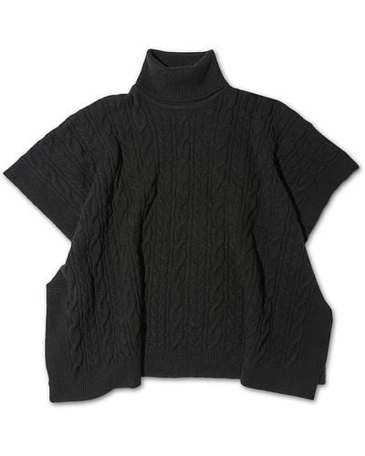 Kelly & Katie Cable-knit Turtleneck Poncho - Black