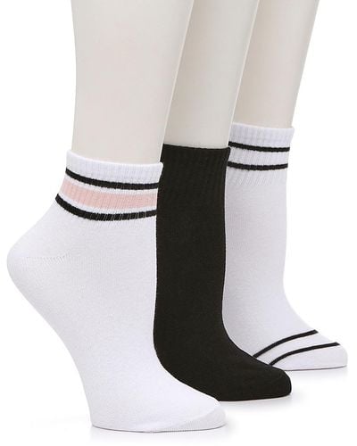 Steve Madden Stripes & Solid Ankle Socks -3 Pack - Black