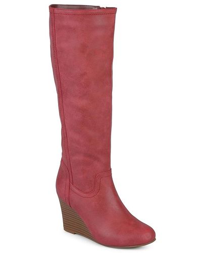 Journee Collection Langly Wide Calf Wedge Boot - Red