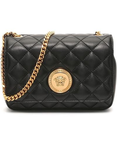 Versace Quilted Leather Crossbody Bag - Black