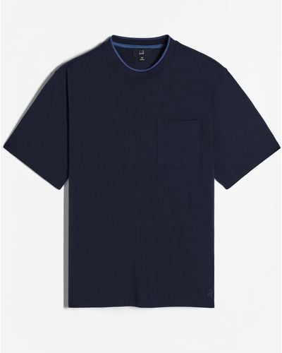 dunhill Herren Luxury T-Shirt Aus Mikropikee Aus Baumwolle Und Seide - Blau