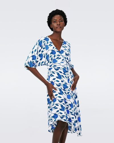 Diane von Furstenberg Eloise Faux Wrap Midi Dress By Diane Von Furstenberg - Blue