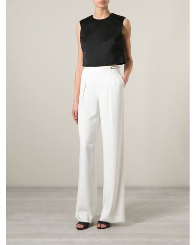 Halston High Waisted Wide Leg Trousers - White