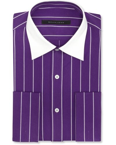 Sean John Big and Tall Pinstripe French Cuff Shirt - Purple