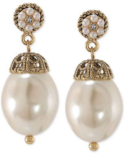 Carolee 14k Antique Goldtone Glass Pearl Drop Earrings - Metallic
