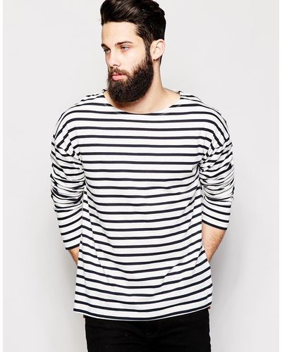 ASOS Oversized Striped Long Sleeve T-shirt With Boat Neck - Blue