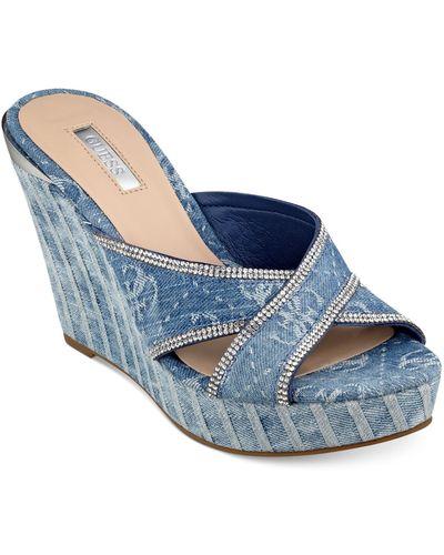 Guess Eleonora Platform Wedge Slide Sandals - Blue