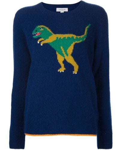 COACH Intarsia Dinosaur Sweater - Blue