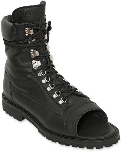 Balmain Open Toe Leather Combat Boots - Black