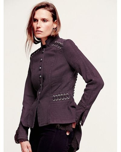 Free People Womens Victorian Lace Up Jacket - Purple