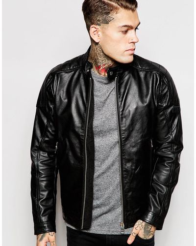 DIESEL Leather Jacket L-monike Biker - Black