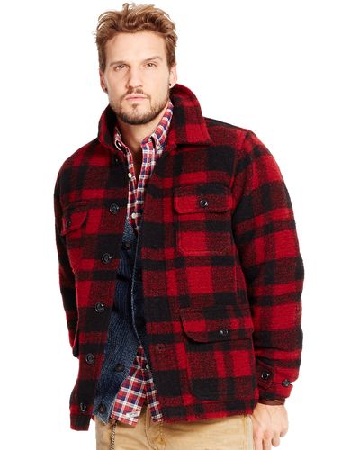 Denim & Supply Ralph Lauren Plaid Wool-blend Barn Jacket - Red