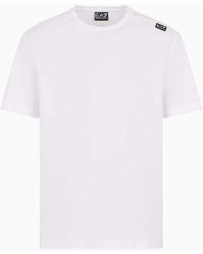 EA7 Logo Series T-shirt Mit Rundhalsausschnitt Aus Baumwolle - Weiß