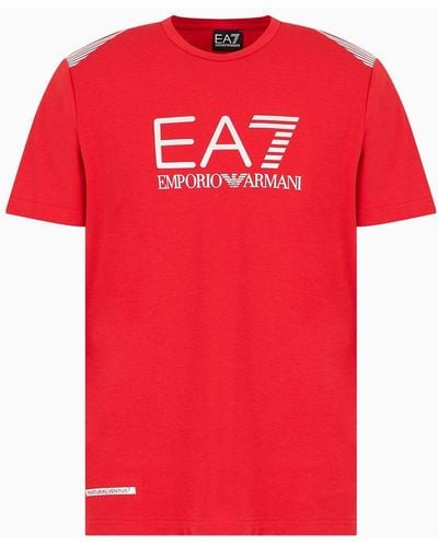 EA7 Asv 7 Lines Kurzärmeliges Rundhals-t-shirt Aus Recyceltem Stoff - Rot