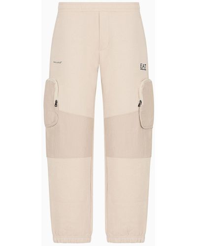 EA7 Athletic Mix Cotton-blend Cargo Trousers - Natural