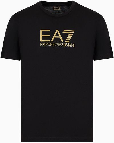 EA7 Gold Label T-shirt Mit Rundhalsausschnitt Aus Pima-baumwolle - Schwarz