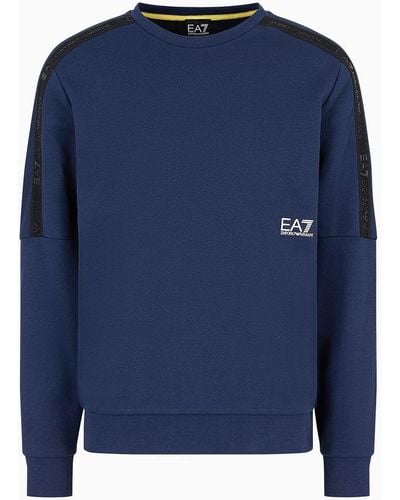 EA7 Logo Series Sweatshirt Mit Rundhalsausschnitt Aus Baumwolle - Blau