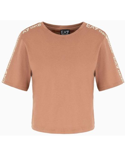 EA7 Shiny Cotton Crew-neck T-shirt - Brown