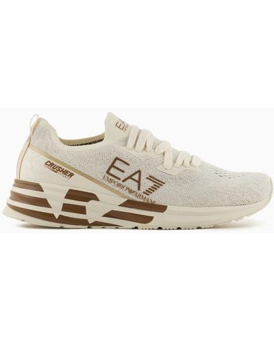 EA7 Crusher Distance Knit Trainers - White