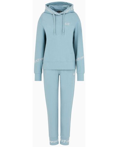 EA7 Stretch-cotton Tracksuit With Logo Tape Detail - Blue