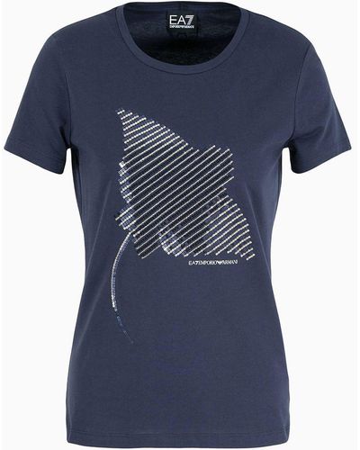 EA7 Costa Smeralda T-shirt Mit Rundhalsausschnitt Und Print, Gefertigt Aus Baumwolle - Blau