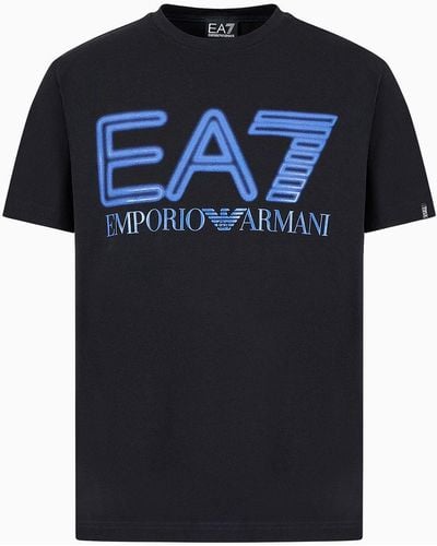 EA7 Logo Series Stretch-cotton Short-sleeved T-shirt - Black