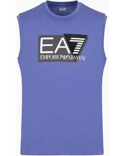 EA7 Lux Identity T-shirt Mit Rundhalsausschnitt Aus Einer Modal-mischung - Blau