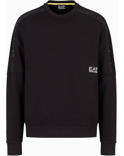 EA7 Logo Series Sweatshirt Mit Rundhalsausschnitt Aus Baumwolle - Schwarz