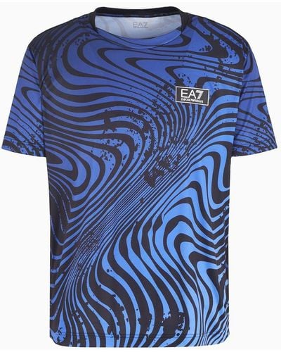 EA7 T-shirt Girocollo Tennis Pro In Tessuto Tecnico Ventus7 - Blu