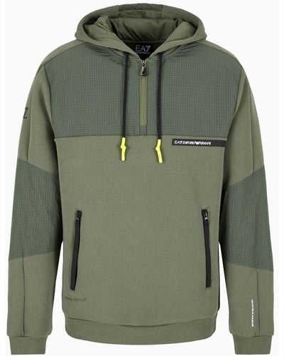 EA7 Athletic Mix Cotton-blend Hooded Sweatshirt - Green