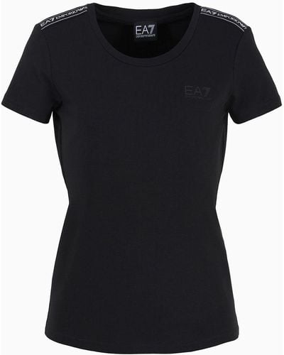 EA7 Logo Series Crew-neck T-shirt In An Asv Organic Cotton Blend - Black