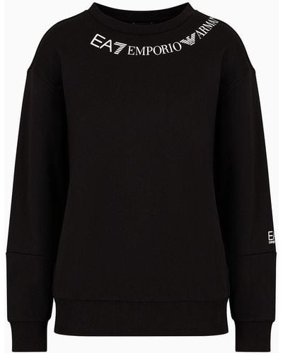 EA7 Shiny Cotton Crew-neck Sweatshirt - Black