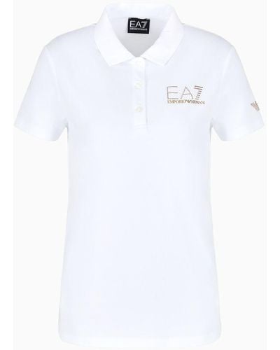 EA7 Evolution Short-sleeved Polo Shirt In A Cotton And Modal Blend - White