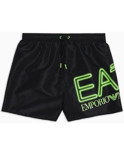 Emporio Armani Asv Swim Trunks With Oversized Logo - Black