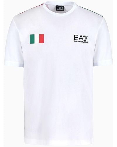 EA7 Graphic Series Cotton Crew-neck T-shirt With Flag - White