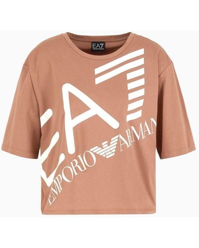 EA7 Logo Series Crew-neck T-shirt In Asv Organic Cotton - Brown