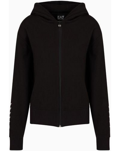 EA7 Logo Series Hooded Sweatshirt In An Asv Organic Cotton Blend - Black