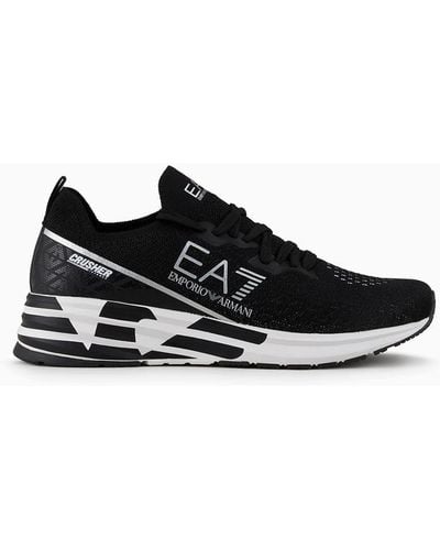 EA7 Crusher Distance Knit Sneakers - Black