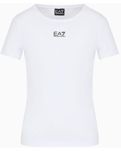 EA7 Logo Series Crew-neck T-shirt In An Asv Organic-cotton Blend - White