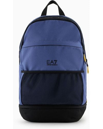 EA7 Logo Series Round Backpack In Technical Fabric - Blue