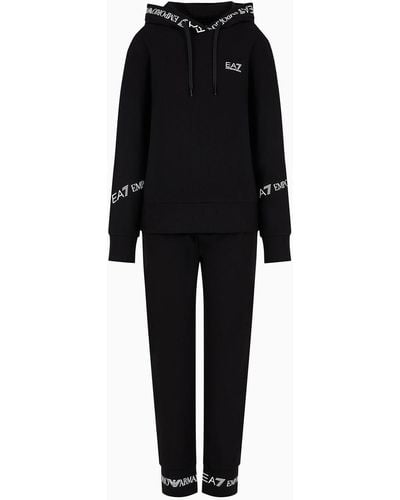 EA7 Stretch-cotton Tracksuit With Logo Tape Detail - Black