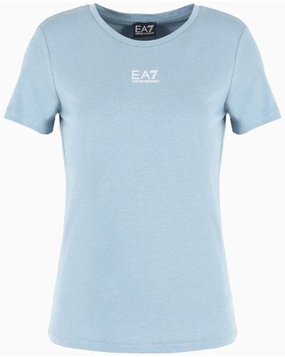 EA7 Logo Series Crew-neck T-shirt In An Asv Organic-cotton Blend - Blue