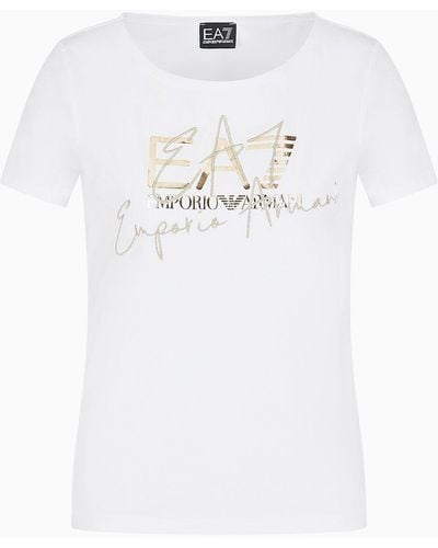 EA7 T-shirt Girocollo Logo Series In Cotone Stretch - Bianco