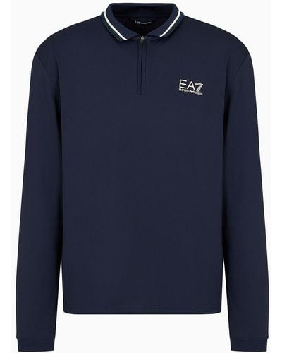 EA7 Golf Pro Long-sleeved Polo Shirt In Ventus7 Technical Fabric - Blue