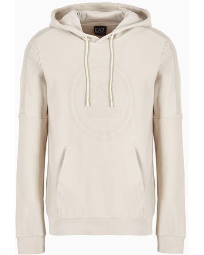 EA7 Organic Cotton-blend Hooded Logo Series Sweatshirt - White