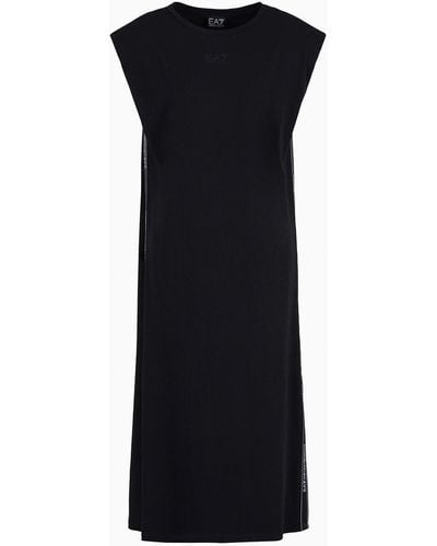 EA7 Logo Series Long Dress In Asv Organic Cotton - Black