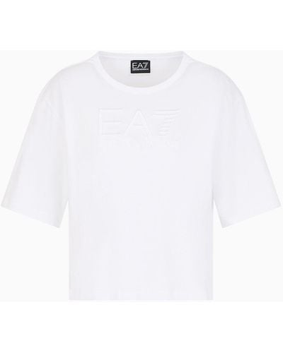 EA7 Logo Series Crossover Stretch Cotton Crew-neck T-shirt With Embroidered Logo - White