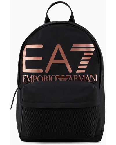 EA7 Backpack In Sustainable Fabric With Oversized Logo - Black