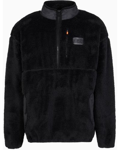 EA7 Winter Mix Sweatshirt In A Teddy-effect Fabric - Black