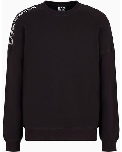 EA7 Logo Series Cotton Crew-neck Sweatshirt - Black